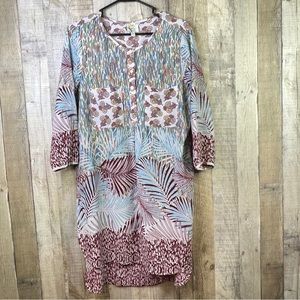 Fig & Flower Large Hi-Lo 1/3 Button Front Shirt Dress with 3/4 Sleeves